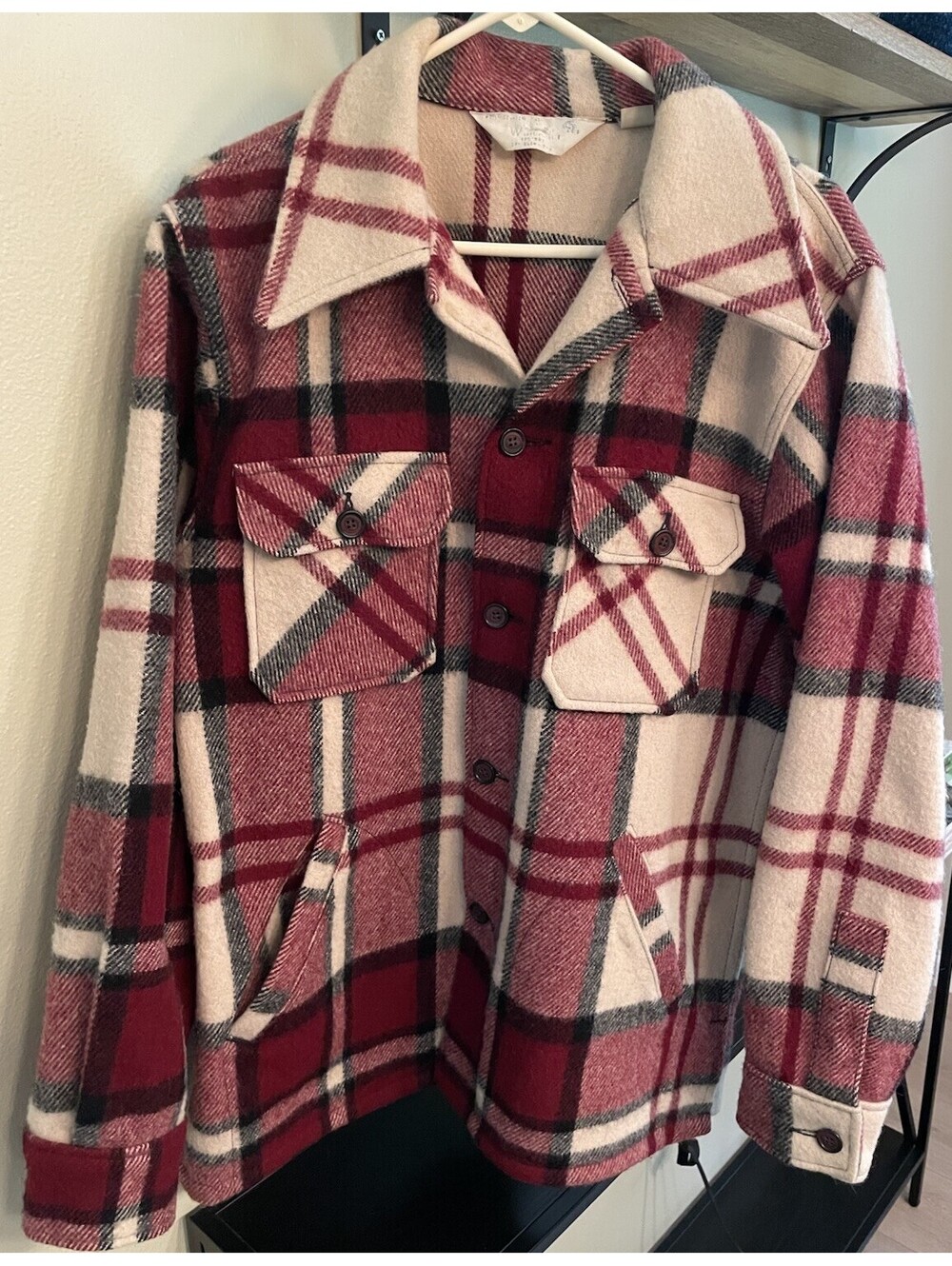 Vintage Woolrich Plaid Checked Jacket Size Large Red Black Cream